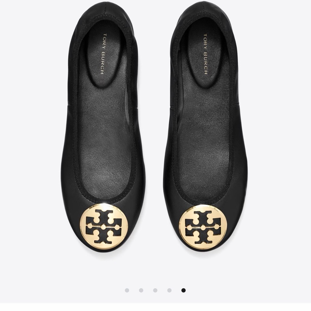 Tory Burch Black Minnie Ballet Flats with Gold Logo Size 9.5